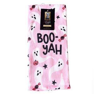 👻 BOO-YAH Halloween Ghost Pink Kitchen Hand Towels Set NEW